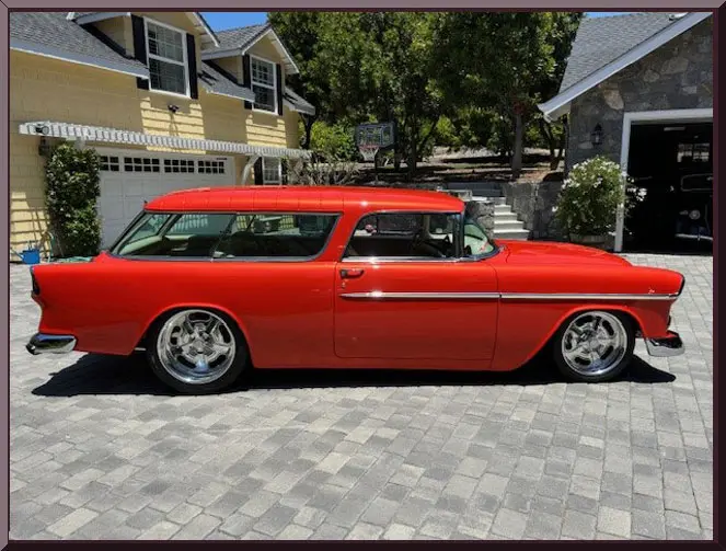 Retro station wagon in residential area