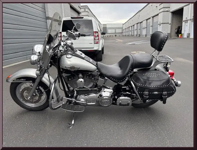 Classic motorcycle parked in industrial area