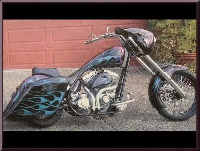 Stretched-frame custom bike with spoked front wheel