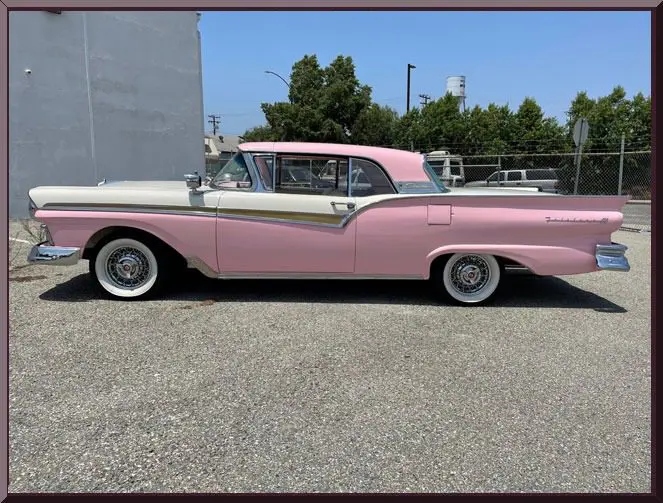 Vintage pink and white classic car