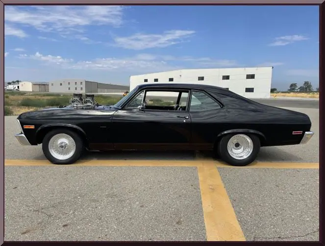 Retro car in industrial setting