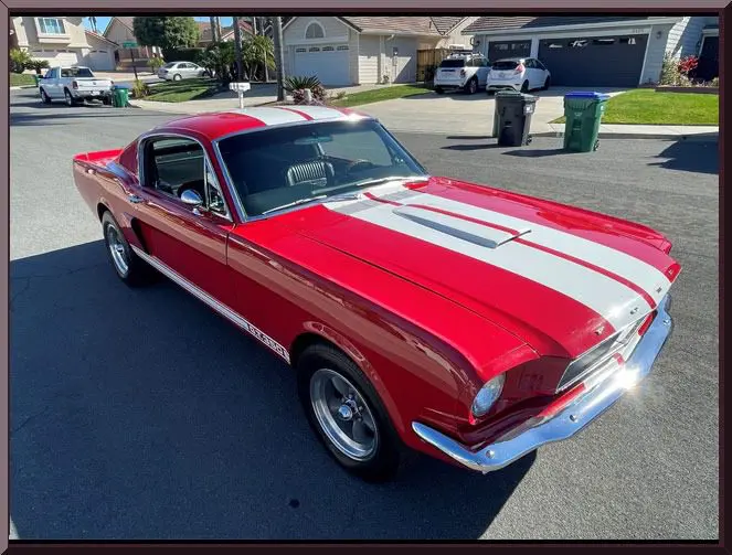 Vintage red muscle car parked