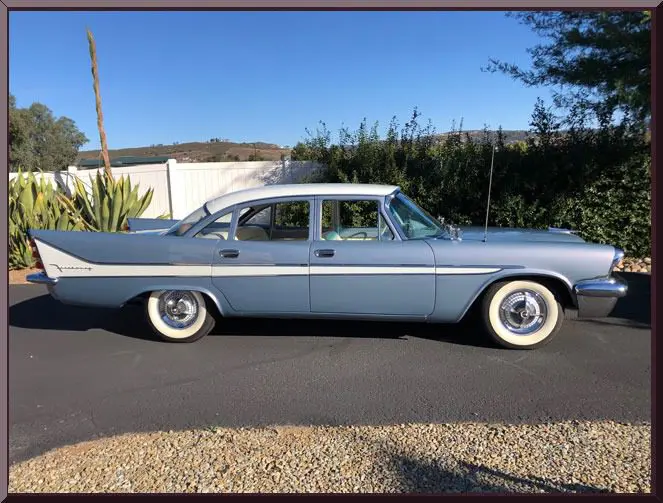 Retro car parked on driveway