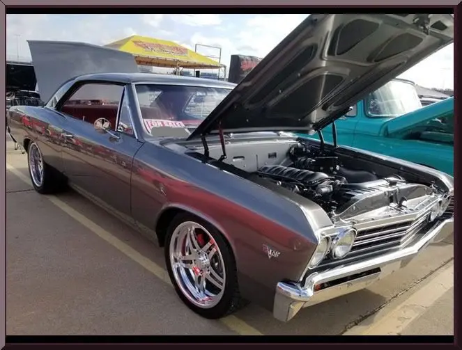 Classic car with hood open