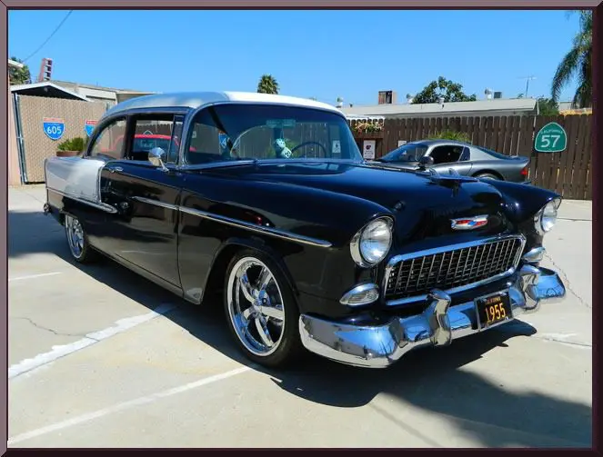 Classic black vintage car on display