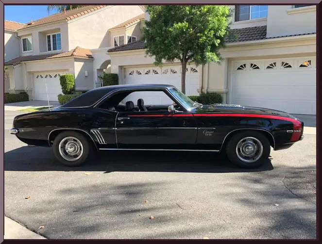 Side view of black vintage car