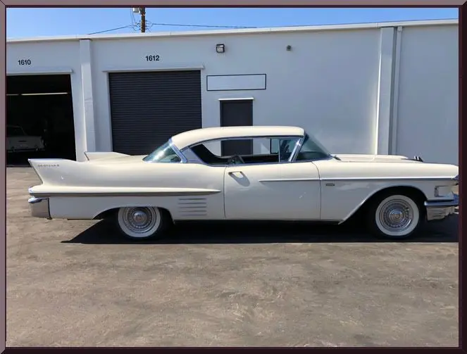 Vintage car in front of storage unit