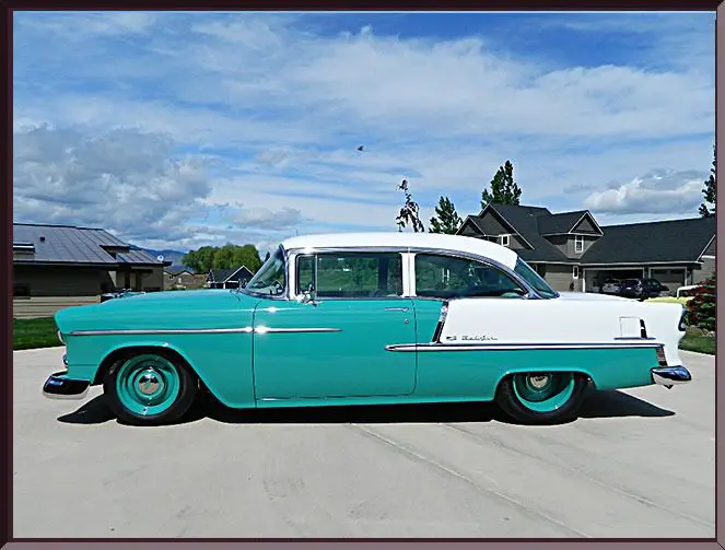 Turquoise and white 1950s classic car