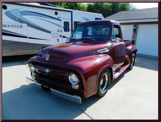Shiny red vintage pickup truck