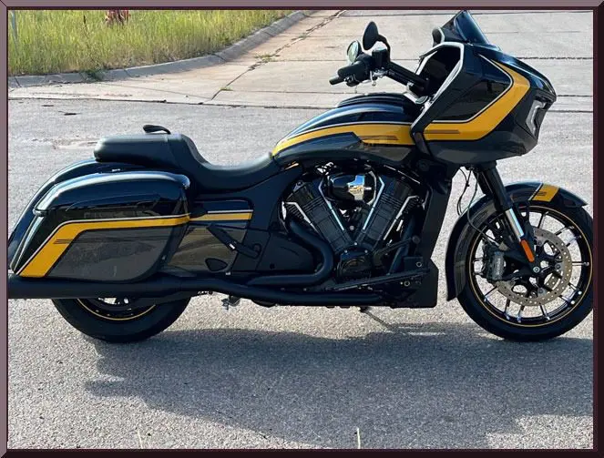 Stylish touring motorcycle with sleek design.
