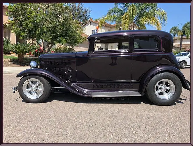 Classic hot rod with shiny rims