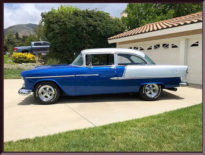 Classic blue and white vintage car