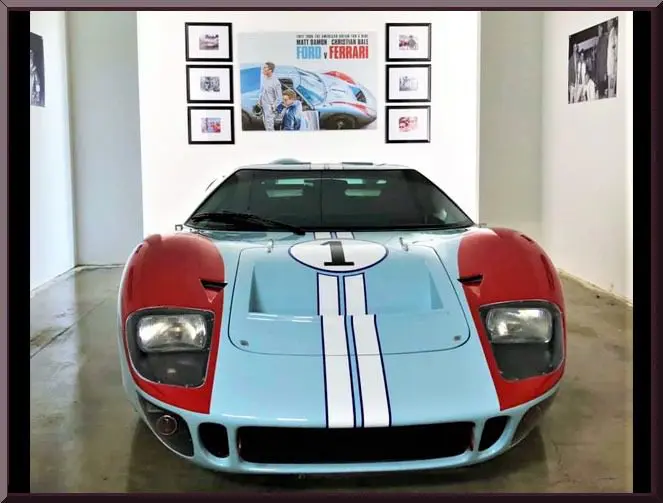 Iconic blue and red car front view