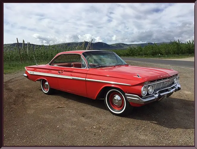 Classic car with scenic background
