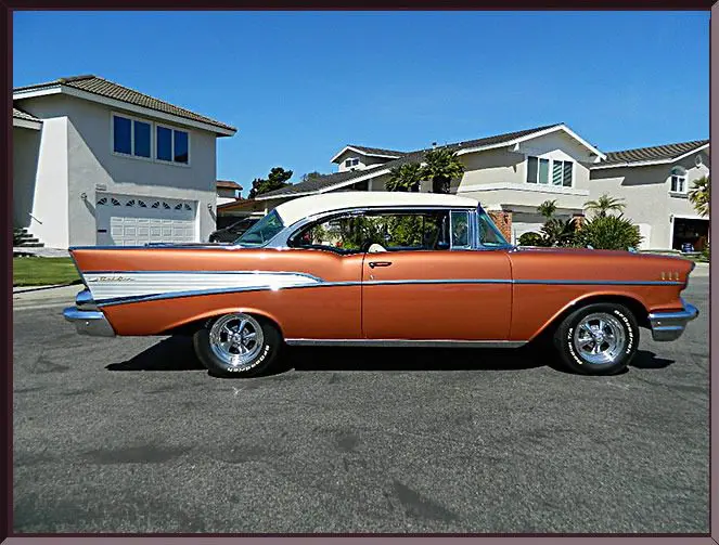 Retro car parked in neighborhood