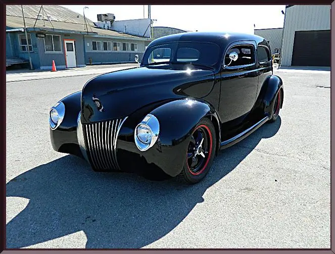 Classic car with shiny black finish