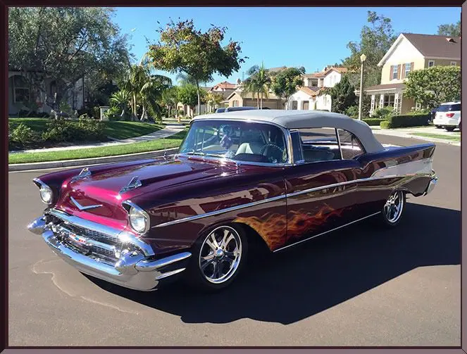 Classic red car with flame design