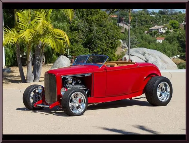 Classic red hot rod in sunlight